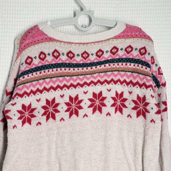 Wonder Nation Fairisle Sweater Girls Large 10-12 White Pink Holiday Winter Cozy - Picture 13 of 16